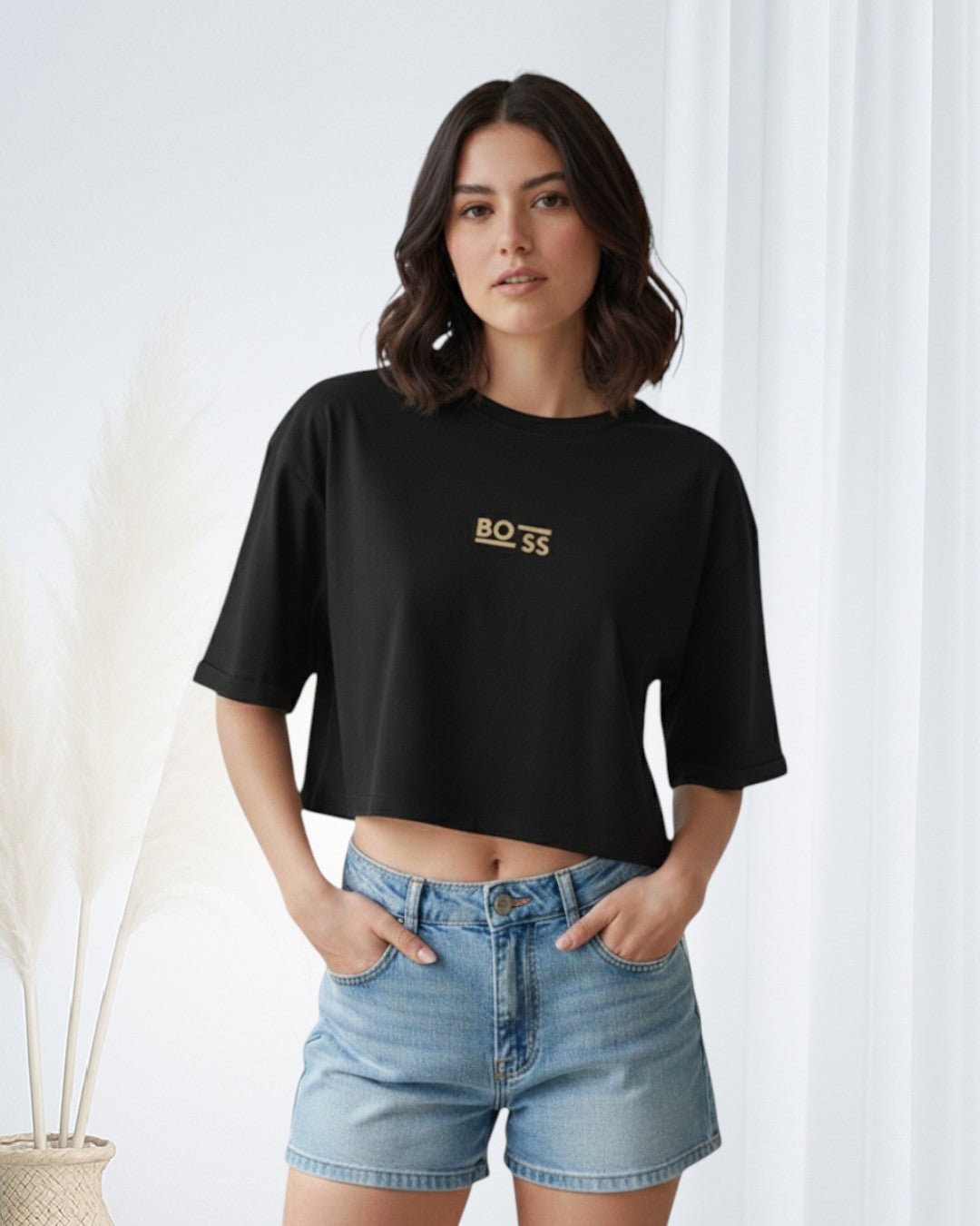 Blusa OVERSIZE CORTA en Tela Fría HUGO BOSS